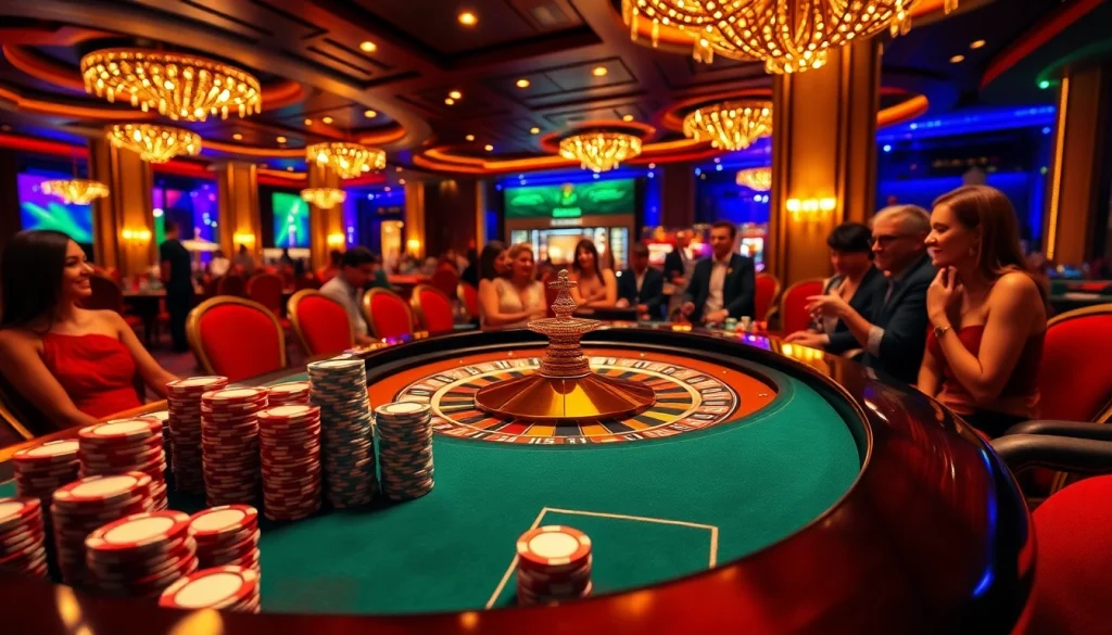 Engaging players at a roulette table in a vibrant casino scene featuring indoxxi elements.