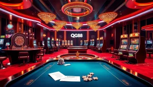 Engage in thrilling gaming activities at QQ88's sophisticated online casino with dynamic slot machines and roulette wheels.