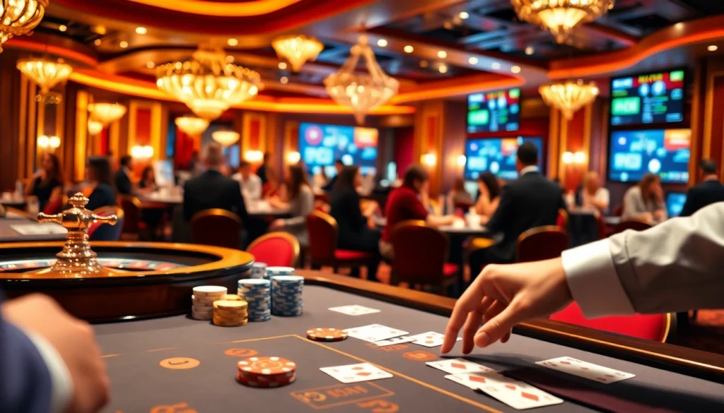 Experience high-stakes action at MMOO casino tables with vibrant poker chips and roulette wheels.