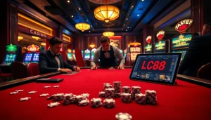 Experience gaming at Lc88.com with dynamic casino tables and vibrant slot machines.