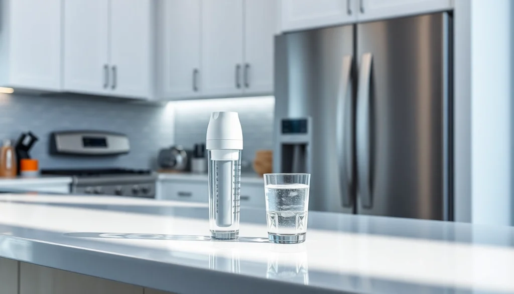 Waterdrop DA29-00020B Refrigerator Water Filter displayed in a modern kitchen, symbolizing purity and quality.