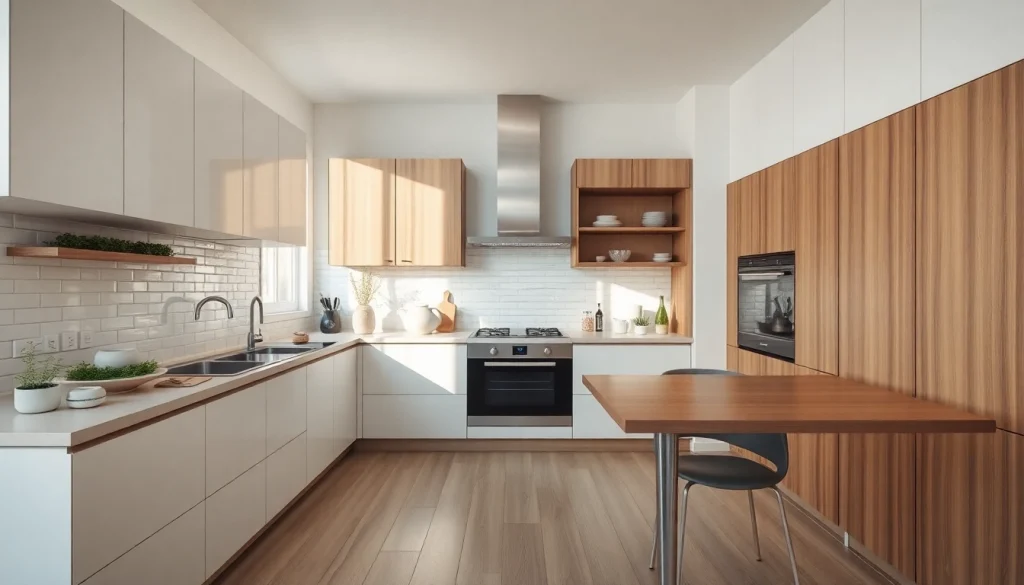 Modern kitchen cabinets in a sleek design with natural lighting.