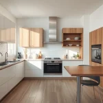 Modern kitchen cabinets in a sleek design with natural lighting.