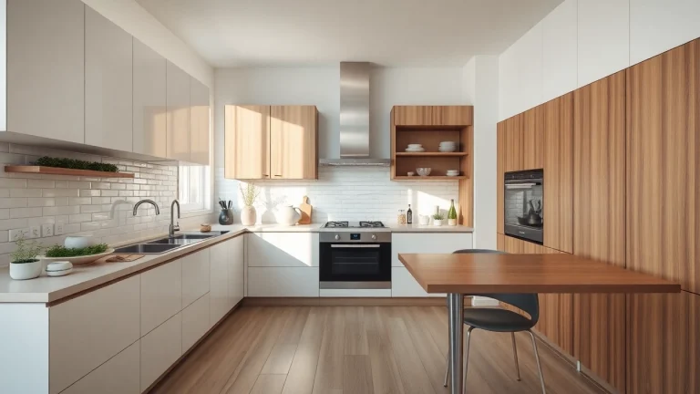 Modern kitchen cabinets in a sleek design with natural lighting.