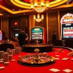 Experience the thrill of gambling at an MMOO-themed casino table amidst vibrant game action.