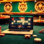 Engaging in רמיקוב אונליין with an interactive game interface among vibrant casino elements.