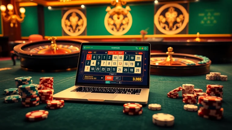 Engaging in רמיקוב אונליין with an interactive game interface among vibrant casino elements.
