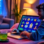 Exciting online gambling scene featuring ulat123 with a user engaging on a laptop in a cozy environment.