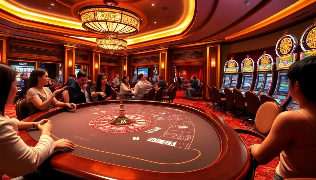 Players engaging in a thrilling game at a casino table featuring TR88 with vibrant chips and cards.