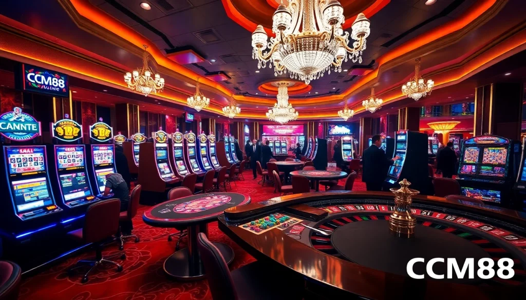 Experience CM88 excitement at a luxury casino with vibrant gaming tables and celebratory ambiance.