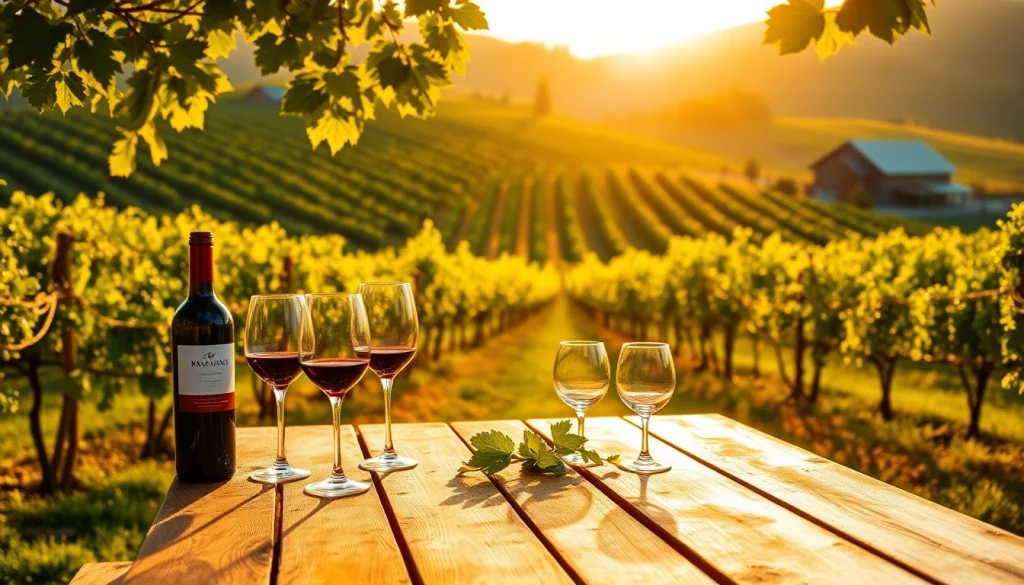 Enjoy a scenic view of Sacramento Wineries featuring a vineyard and wine setup.
