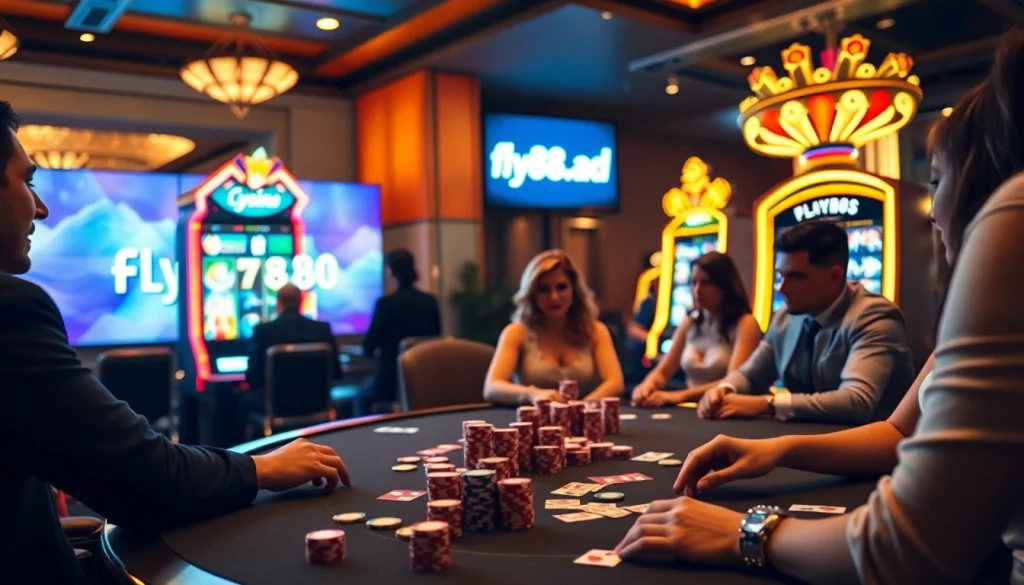 Engage in thrilling experiences at https://fly88.ad/ with an elegant casino atmosphere filled with cards and chips.