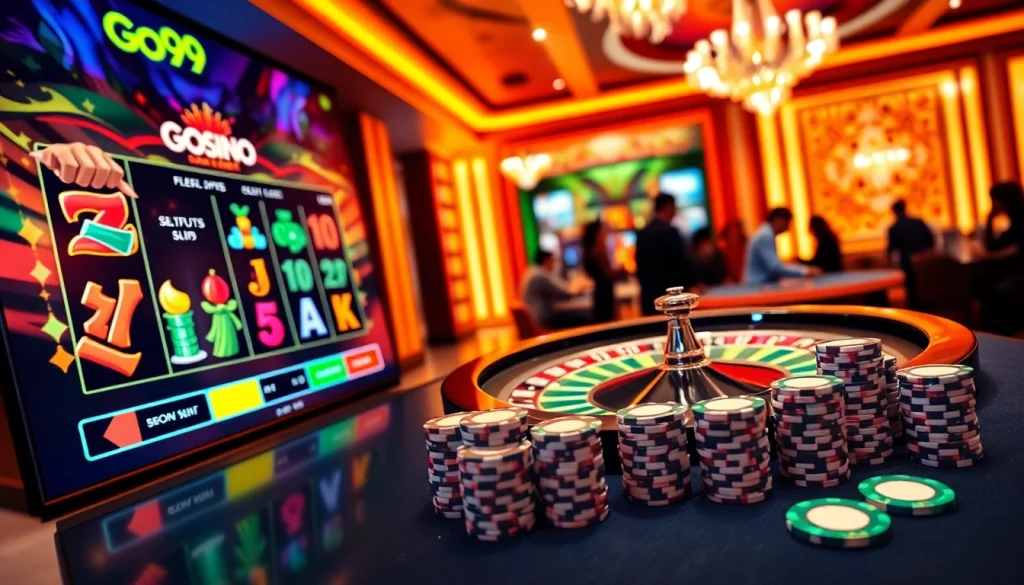 Engaging scene of players enjoying go99 game in a luxurious casino setting with vibrant graphics.