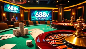Experience the thrill of 688v with vibrant casino action at a luxurious poker table.