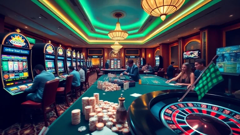 SODO66 players enjoying excitement at a modern casino, highlighting diverse games and luxury.
