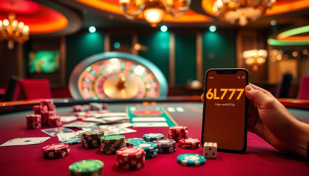 Engaging gamblers with vibrant casino excitement at https://www.6l777.vip/ poker table featuring colorful chips.