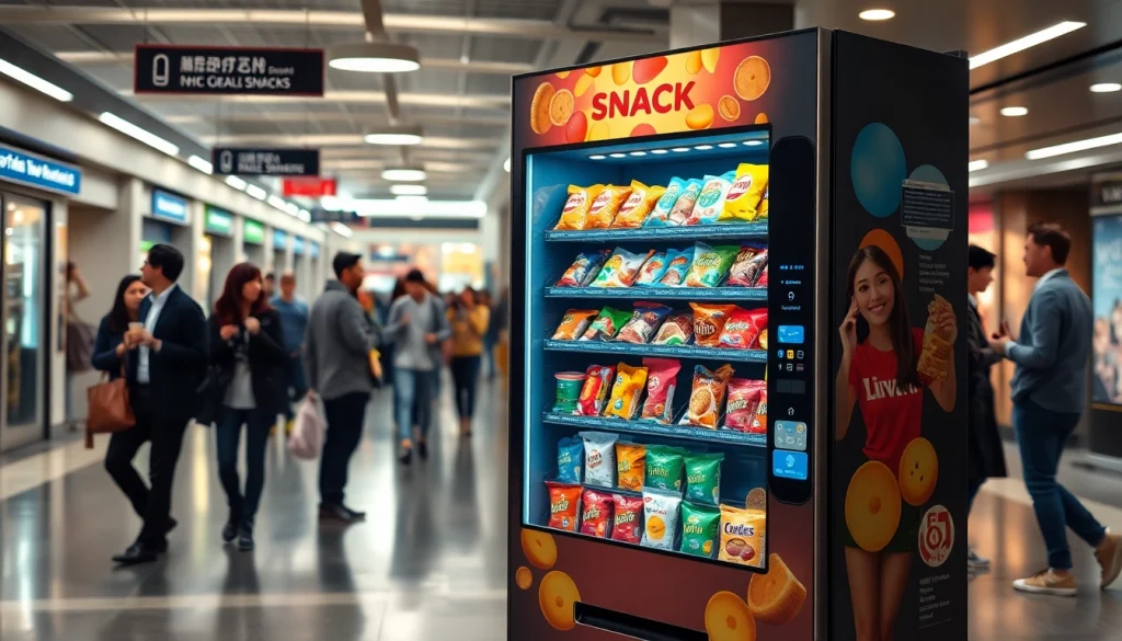 Innovative snack machine manufacturers showcasing modern vending solutions in a busy urban setting