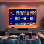 Cozy home entertainment setup featuring zonafilm streaming on a sleek TV.