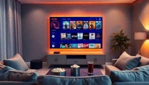 Cozy home entertainment setup featuring zonafilm streaming on a sleek TV.