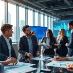 Engaged team discussing SME AI consulting services in a modern office setting.