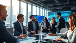 Engaged team discussing SME AI consulting services in a modern office setting.