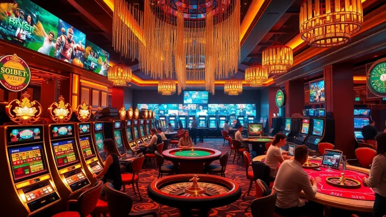 Experience the thrill of SOIBET with vibrant casino games and engaging players in a luxurious setting.