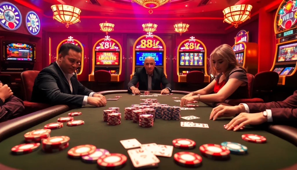 Play a thrilling high-stakes poker game with 88i chips and luxurious casino elements in action.