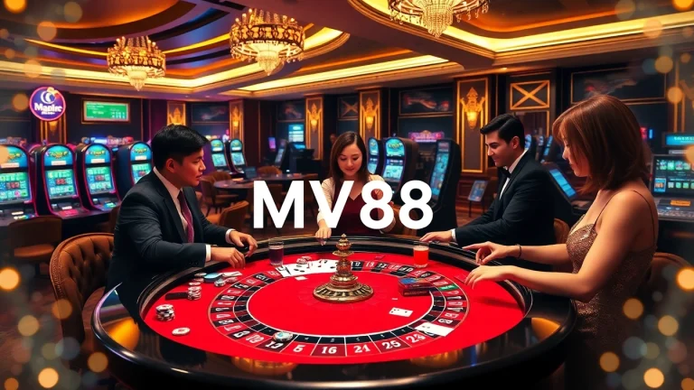 Players enjoying a dynamic casino scene at MV88, featuring vibrant roulette and slot machines.