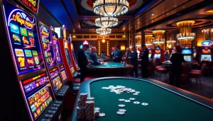 NAGA169 resmi thrilling slot machines in a vibrant casino atmosphere.