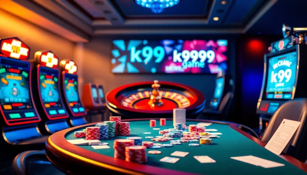 Players engaging in the exciting k9k9 game at a vibrant casino table with colorful chips and cards.