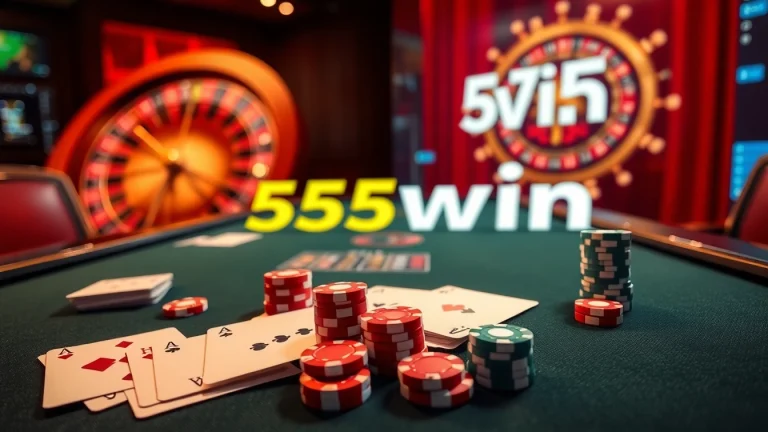 Experience winning excitement at 555win with vibrant poker chips and elegant gaming elements.