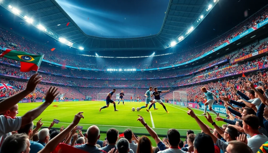 Exciting scene from Giải Bóng đá Ngoại hạng Anh showing a vibrant match atmosphere with passionate fans.