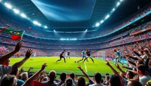 Exciting scene from Giải Bóng đá Ngoại hạng Anh showing a vibrant match atmosphere with passionate fans.