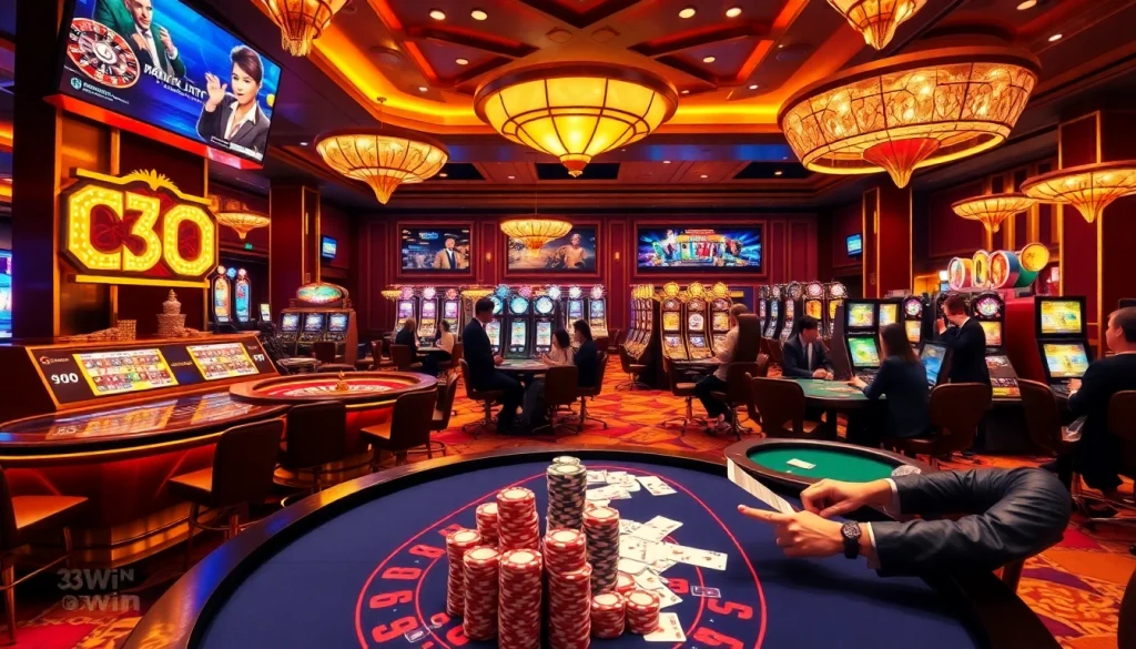 Players engaging in exciting games at https://33win.free/, showcasing vibrant casino activity and thrilling gambling moments.