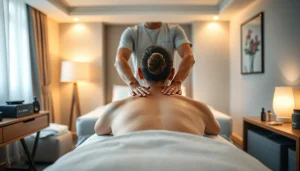 Mobile therapist offering 출장마사지 service in a serene hotel environment.