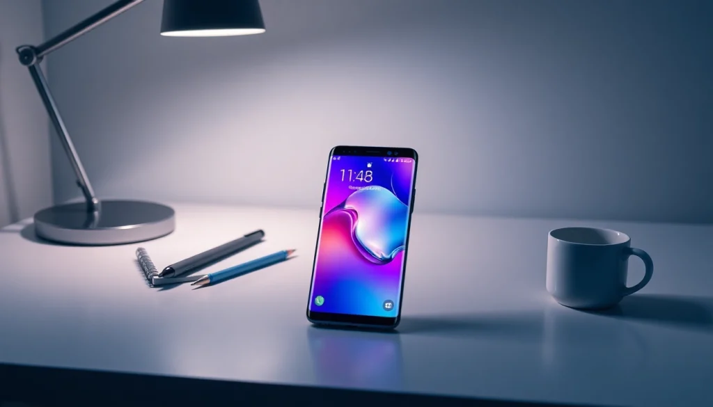 Samsung Galaxy S8 showcased on a modern workspace with a vibrant display.