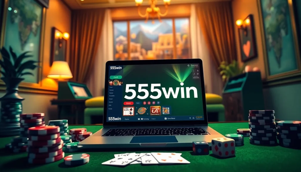 Engaging online gaming scene at 555win featuring poker chips and casino elements.