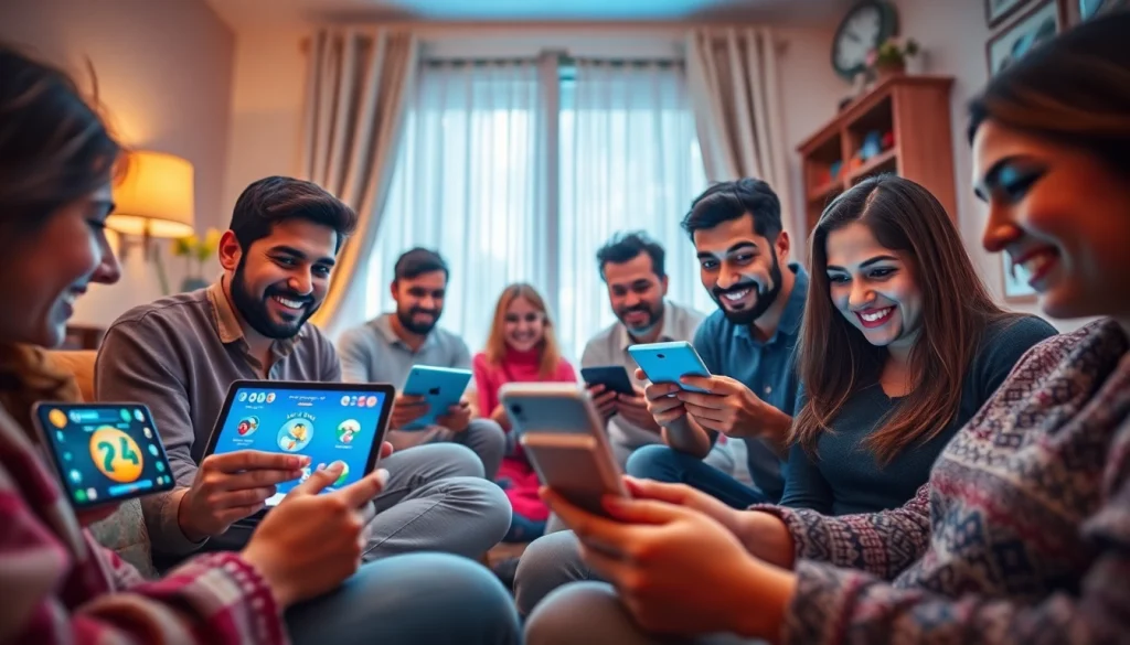Engaged players enjoying the Jalwa Game login experience on multiple devices in a cozy setting.