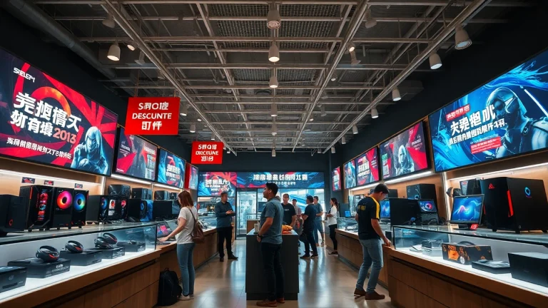 Engaging retail scene featuring ドスパラ クーポン with modern gaming PCs and vibrant promotions.