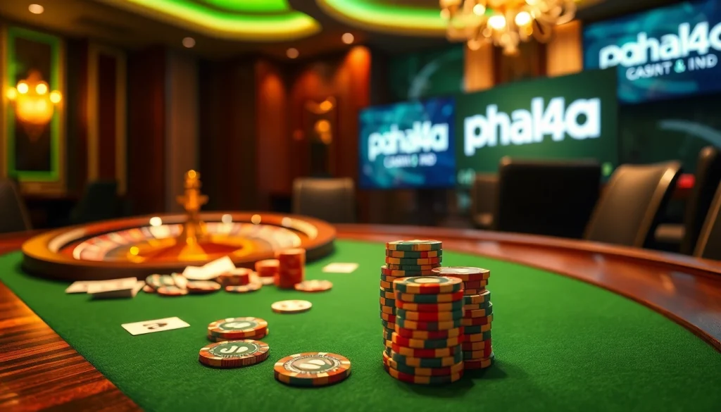 Players enjoying a thrilling game at a pahala4d poker table in a glamorous casino setting.