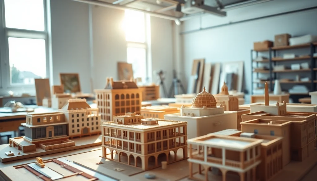 Architekturmodellbau Aachen: Detaillierte Modelle in einem beeindruckenden Workshop, der Kreativität ausstrahlt.