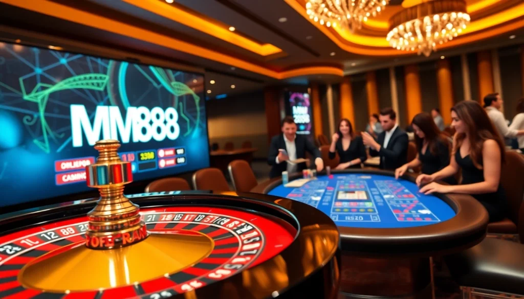 Experience unmatched online gambling at https://mm88.today/ with vibrant casino scenes showcasing roulette and poker excitement.
