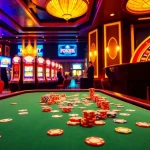 Experience luxury gambling at xx88 with poker chips and flashing slot machines.