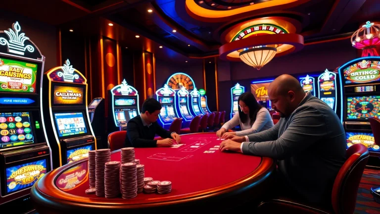 Experience high-stakes gambling at i5bet with intense poker gameplay and vibrant slot machines.