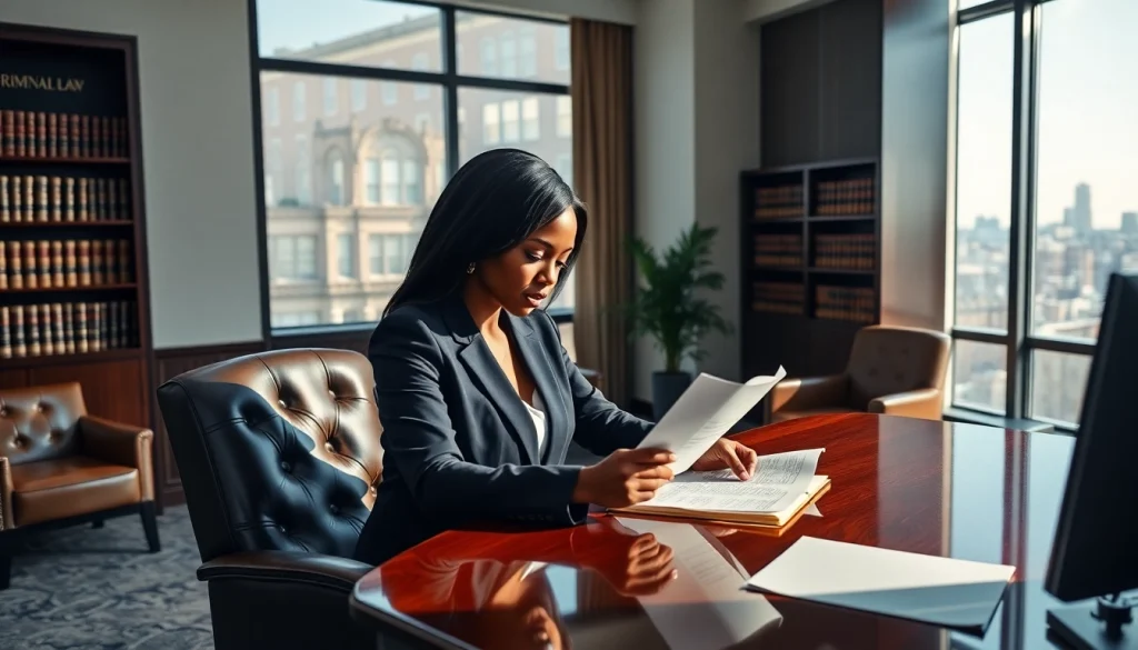Charleston criminal lawyer reviewing legal documents in a modern office