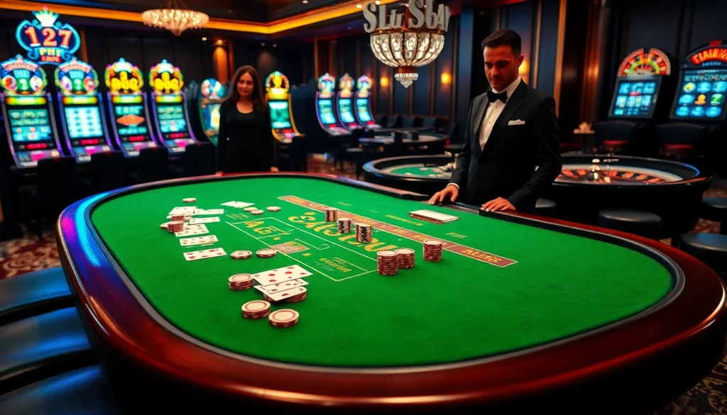 S8 gaming excitement showcased at a luxurious casino blackjack table with vibrant colors.