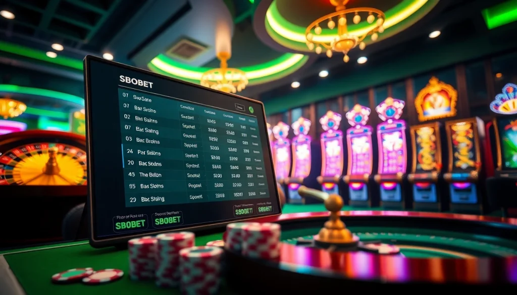 Engage with sbobet's exciting odds on an immersive online gambling interface featuring casino elements.