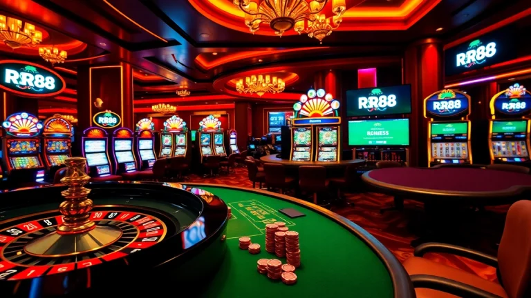 Players enjoying a vibrant casino experience featuring RR88 logo on live betting screens.
