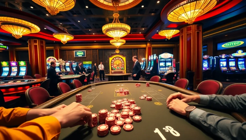 Join the action at the J88 casino with vibrant poker chips and an exciting roulette wheel.