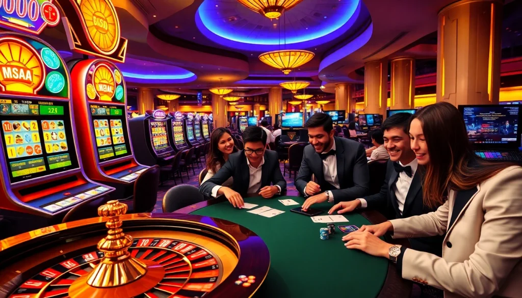 Exciting casino scene showcasing situs deposit 5k slot games and players in action.